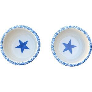 Set Of 2 Blue Spongeware Bowls Workshop of Gerald E Henn of Roseville, Ohio VTG